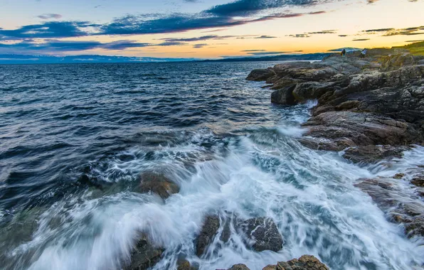 Sea, sunset, stones, shore