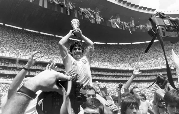 Picture joy, black and white, football, player, Cup, Argentina, Maradona, maradona