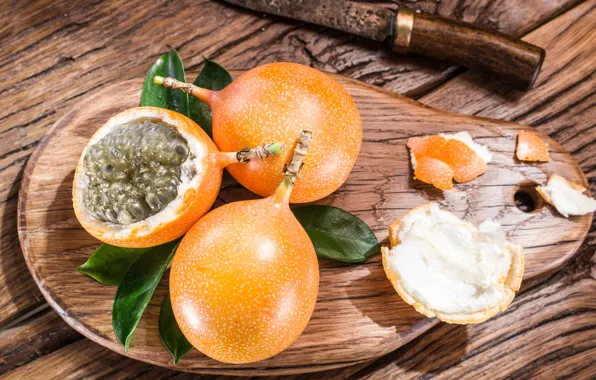 Picture leaves, food, fruit, Granadilla, marakujja