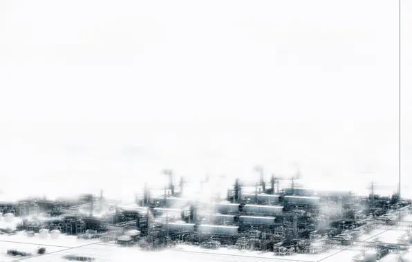 White, the city, industrial, plant, snow, techno