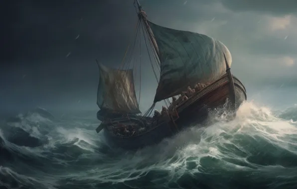 Sea, the storm, wave, water, clouds, storm, people, element