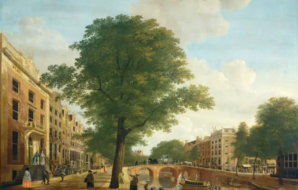 Picture trees, oil, picture, the urban landscape, Hendrik Keun, View of the Herengracht Canal in Amsterdam