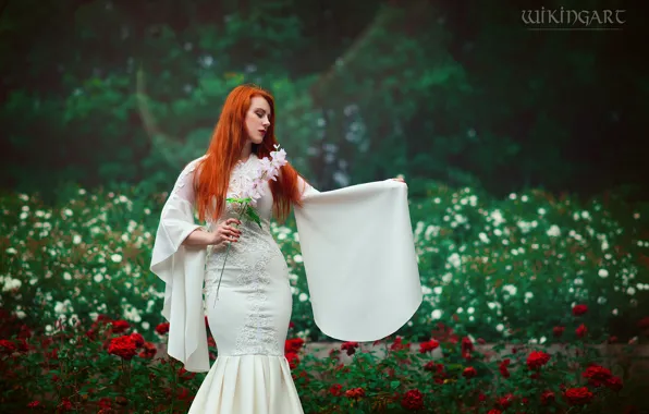 Girl, flowers, nature, style, makeup, garden, costume, outfit