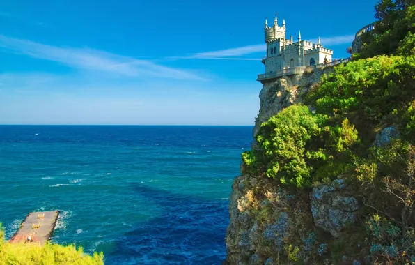 Picture sea, landscape, rock, castle, shore, pier, horizon, Ukraine