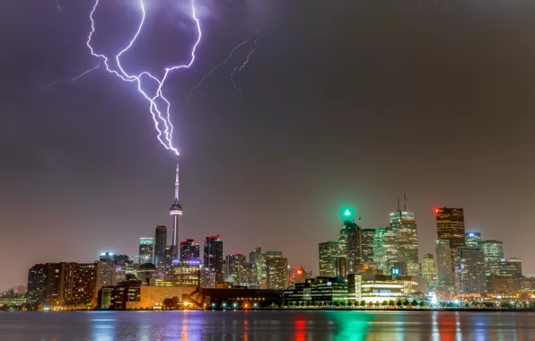 Picture lights, lightning, tower, Canada, panorama, Toronto