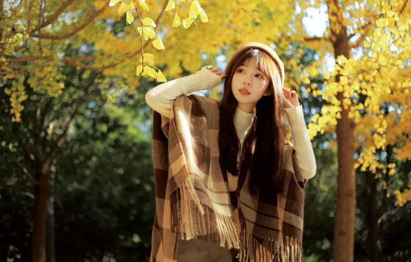 Beautiful, Asian, Model, Spring, Woman, Hat, Cute, Trees