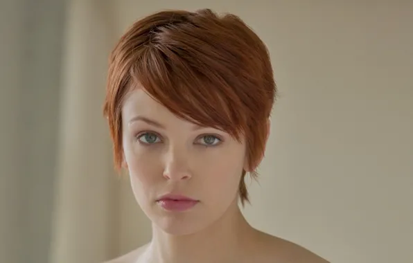 Woman, young, short hair, model, focus, lips, face, redhead