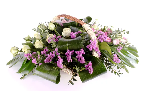 Flowers, photo, roses, bouquet, boxwood, eustoma