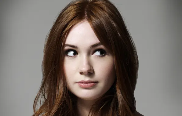 Background, portrait, makeup, actress, hairstyle, brown hair, Karen Gillan, Karen Gillan
