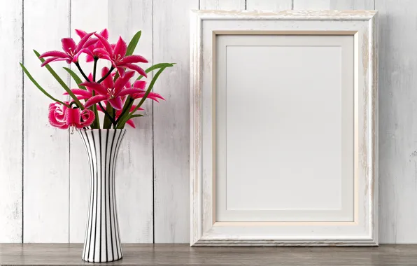 Lily, frame, vase