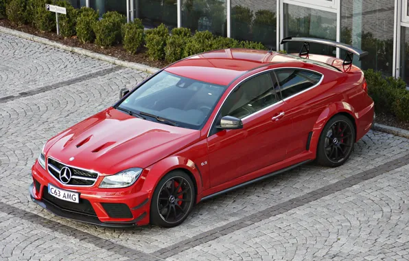 Picture red, coupe, Parking, Mercedes, spoiler, Mercedes, AMG, Mercedes Benz C 63 AMG Coupe Black Series
