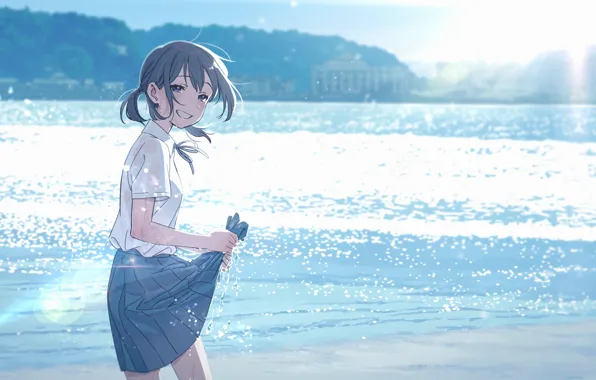 Picture sea, schoolgirl, happy