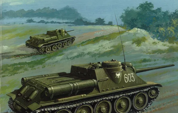 Art, SAU, Self-propelled artillery, Su-85M, SU-85M, Self-propelled gun