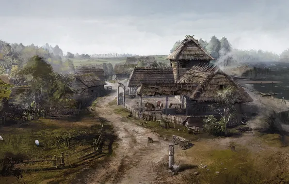 Home, village, art, game, The Witcher, The Witcher 3: Wild Hunt