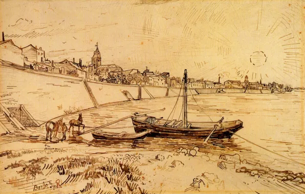 Drawings, Vincent van Gogh, Bank of the Rhone at Arles