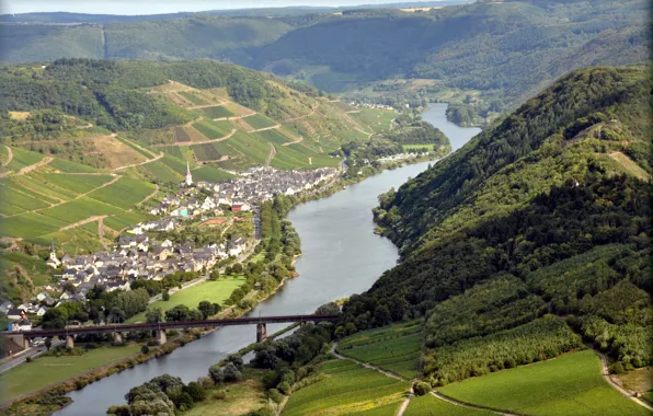 Picture bridge, the city, river, mountain, home, Germany, horizon, top