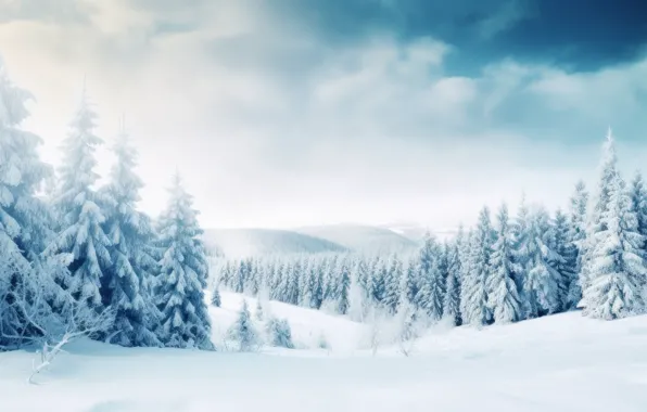 Winter, frost, forest, the sky, clouds, snow, landscape, mountains