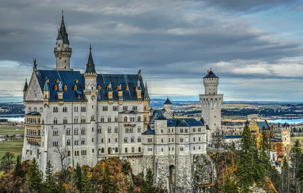 Picture trees, castle, Germany, Bayern, Germany, Bavaria, Neuschwanstein Castle, Neuschwanstein Castle