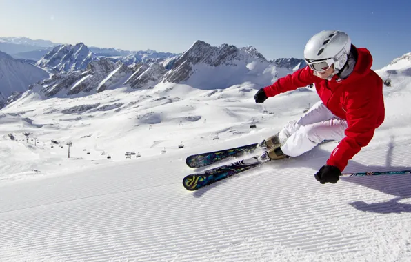 Mountains, Snow, extreme, skiing, blue sky, carving, carving, ski