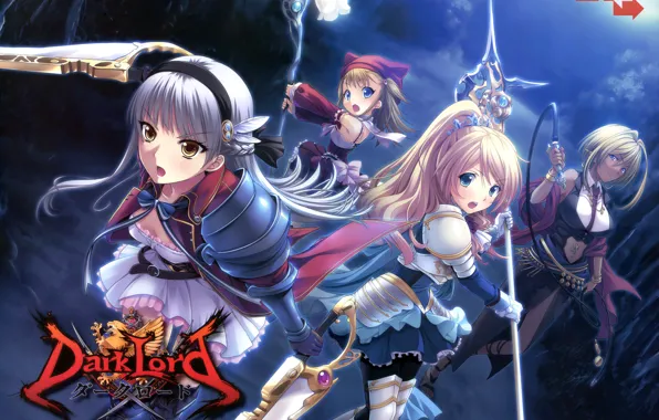 Forest, night, weapons, girls, attack, art, MAG, staff