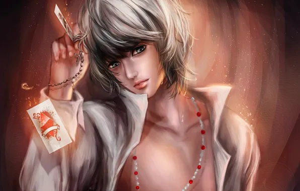 Picture card, art, shirt, guy, Death Note, death note, Near, cross