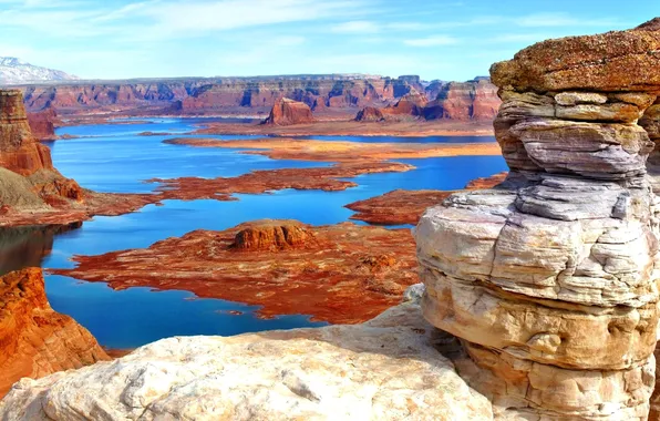 Mountains, nature, lake, rocks, panorama