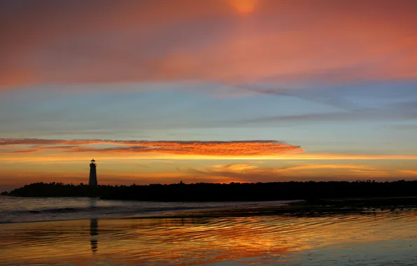 Picture sea, clouds, landscape, sunset, lighthouse