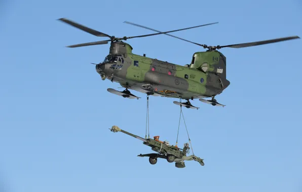 Picture helicopter, transport, howitzer, military, M777, Chinook, CH-47