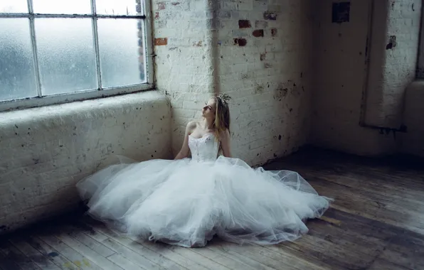 Picture girl, dress, window, the bride, on the floor, wedding dress