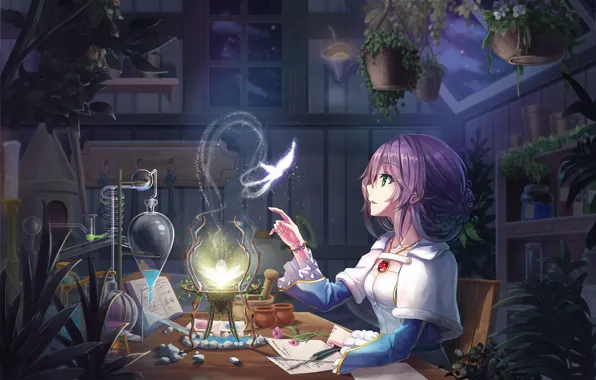 Picture Girl, Butterfly, Flower, Table, Magic