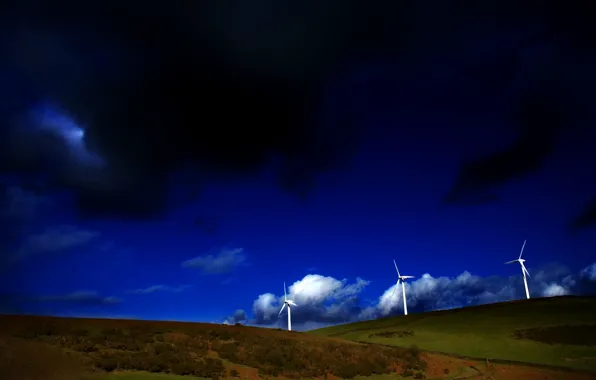 Picture grass, hills, windmills