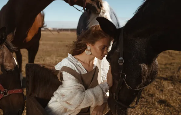 Girl, mood, horses, horse, Olga Aleshina