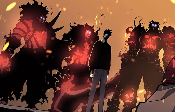 Guy, demons, Sung Jin-Woo, Solo Leveling, Shadow High Orcs, Raising the level alone