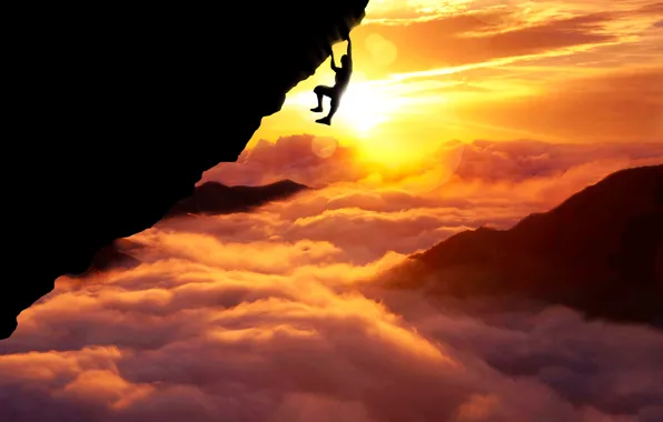 Sky, clouds, sun, Sport, silhouette, Above, Fatal, Climb