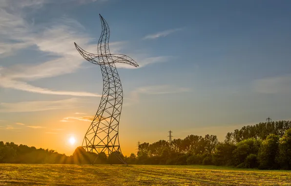Tower, dance, power lines, sculpture, electrical, pylone