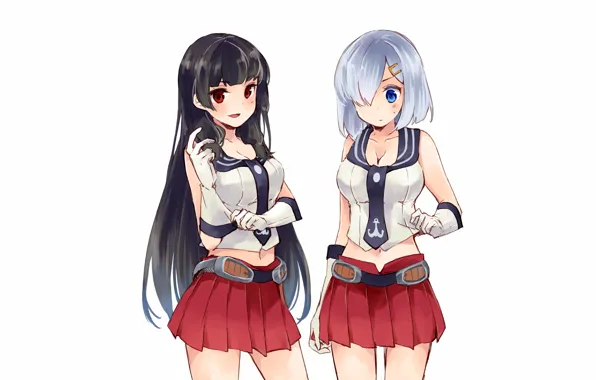 Sexy, cleavage, school uniform, long hair, girls, boobs, anime, blue eyes