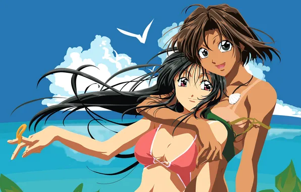 Sexy, cleavage, beach, long hair, sea, girls, brown hair, boobs
