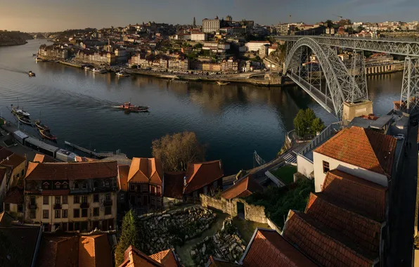 Picture bridge, river, home, panorama, Portugal, Port