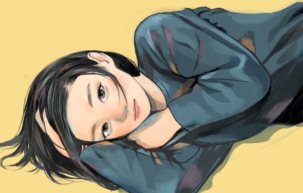 Picture lies, girl, yellow background