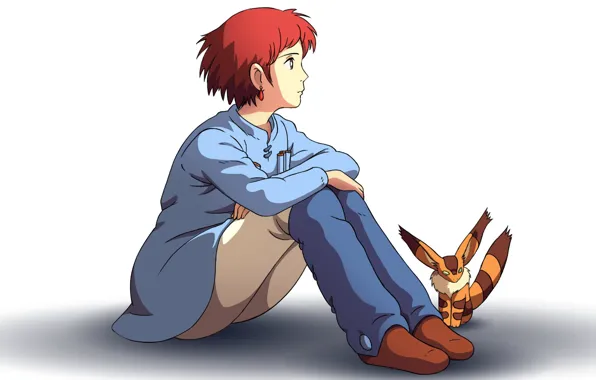 Girl, sitting, animal
