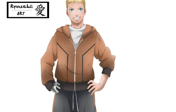 Smile, art, white background, guy, Naruto, Naruto, Uzumaki Naruto
