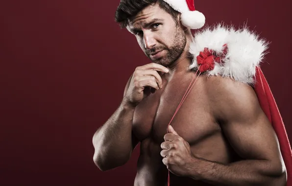 Snow, Santa, bag, bristles, cap