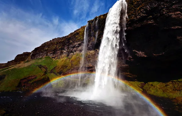 Picture summer, landscape, waterfall, rainbow