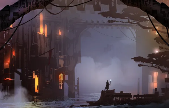 Figure, The city, Silhouette, Landscape, Art, Fiction, Landscapes, Digital Art