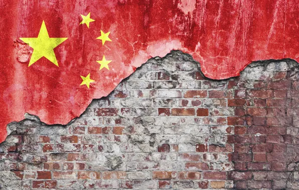 Picture wall, bricks, stars, china, flag