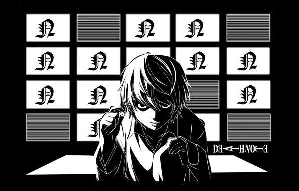 Genius, monitor, Death Note, detective, death note, Near, piercing gaze, by Takeshi Obata