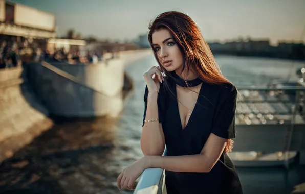 Girl, model, dress, red, Hakan Erenler, Ekaterina Romanova