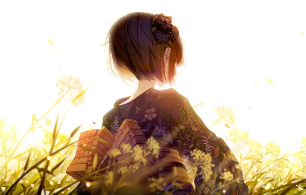 Picture grass, girl, back, yukata