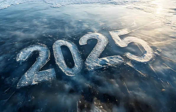 Winter, snow, figures, date, 2025, AI art, neural network, New Year 2025