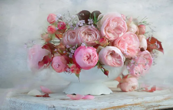 Picture flowers, table, roses, treatment, pink, still life